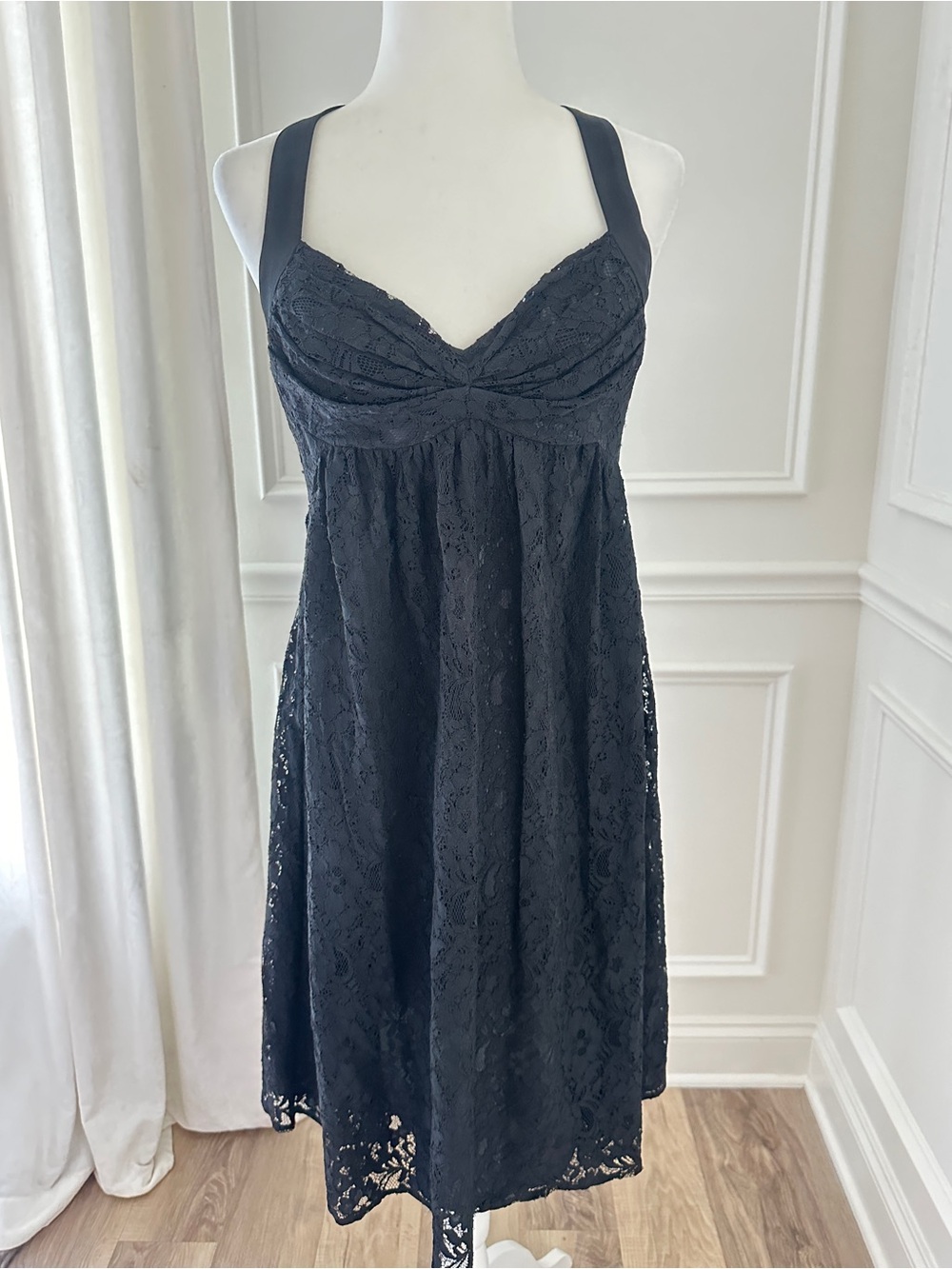 Calvin Klein Black Floral Lace Midi Halter Dress